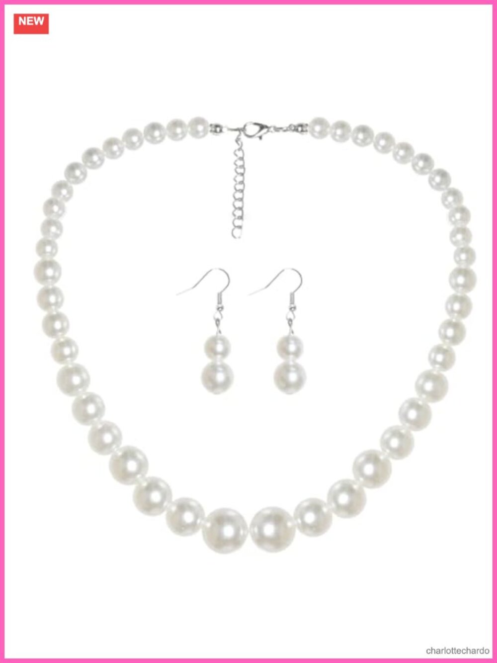 Faux Pearl Necklace & Earrings Set for Women Adjustable Choker Jewelry Gift